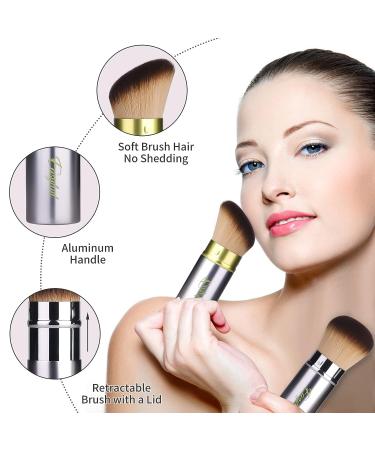 Retractable Kabuki Makeup Brushes Set - 2 Pc Portable Foundation Blush & Powder Brushes for Liquid Cream Cosmetics Travel - Silver Green - Buy Online on GoSupps.com