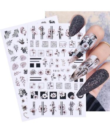 Decoration Floral Geometry Leaves Nail Stickers 3D Gothic Hollow Black White Flowers(F-811) - Buy Online on GoSupps.com