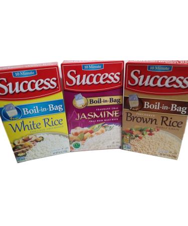 Success Rice, 10 Minute, Boil-In-Bag, Jasmine, Brown, White 4 Bags per Box (Pack of 3)