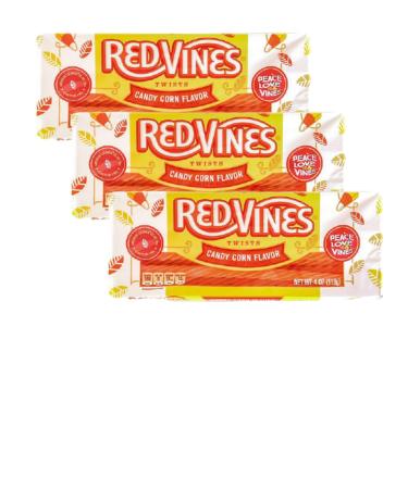 Red Vines - LIMITED EDITION Candy Corn Red Vines Twists - (THREE PACK - 4 oz each) - Great Fall and Halloween Candy Treat