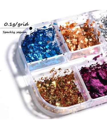 6 Grids Gold Gel Polish Sparkly Mirror Nail Foils Luxury Nail Sequins Nail Glitter Flakes - Buy Online on GoSupps.com