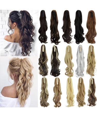 18 Inch Long Claw Ponytail Hair Extension One Piece Clip in Ponytail Jaw/Claw Synthetic Hairpieces Curly Wavy Ponytail Extensions (Ash Blonde Mix Ginger) 18 Inch-Wavy Ash Blonde Mix Ginger (18")