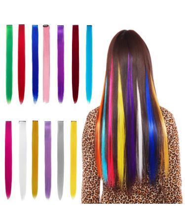 Hair Extension Clips 13pcs in 13 Mixed Colors 20 Inch Straight Hair Synthetic Fiber Hairpieces for Party Mixed Colors 13PCS