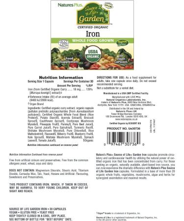 Nature's Plus Source of Life Garden Iron - 30 Vegan Capsules for Enhanced Energy - Buy Online on GoSupps.com