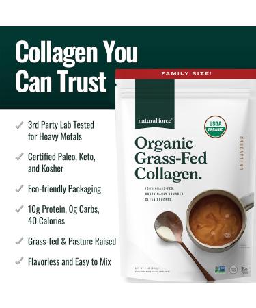 Natural Force Grass Fed Organic Whey Protein Powder Unflavored - 16 oz Organic Clean Collagen Peptides Powder Unflavored 32oz - Buy Online on GoSupps.com