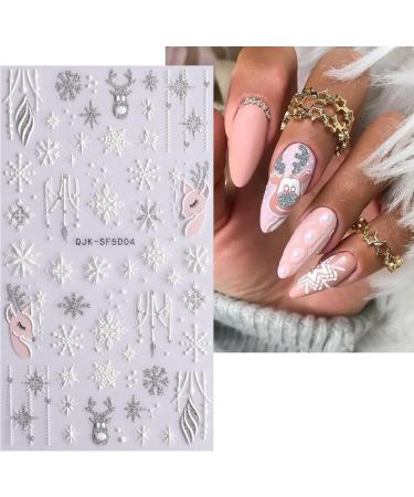 JMEOWIO 3D Embossed Christmas Glitter Nail Art Stickers Decals Self-Adhesive 5D Snowflake Xmas Winter Holiday Silver Red Nail Supplies Nail Art Design Decoration Accessories 4 Sheets - Buy Online on GoSupps.com