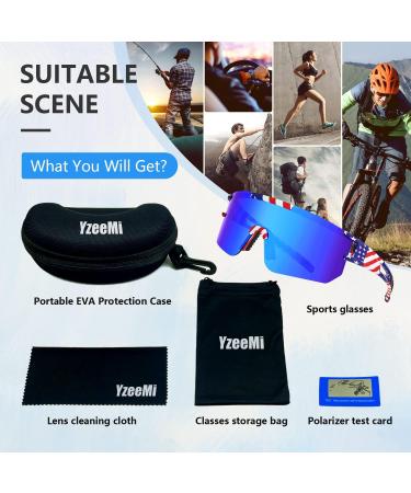 YzeeMi Polarized Sunglasses | UV400 Protection | Rainbow Blue Lens | Flag Frame - Buy Online on GoSupps.com