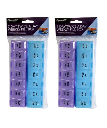 2 Pack Weekly 7 Day Pill Organizer Pill Box Twice A Day AM PM BPA Free