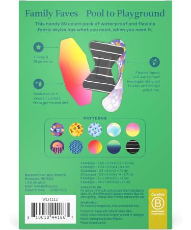 Welly Bandage Family Pack - 80 Count Waterproof Adhesive Fabric Bandages in Assorted Shapes & Patterns for Minor Cuts and Scrapes | International Shipping Available - Buy Online on GoSupps.com