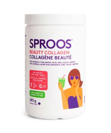 Sproos Beauty Collagen | Hydrolyzed Collagen Powder + Biotin HA Zinc | Enhanced Collagen Peptides Powder Citrus Green Tea Flavour Tub 283g