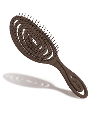 Ninabella Bio Hairbrush without Ziepen for women men & children - Discrining also for curls & long hair - Unique professional detanger brush with a spiral spring - color chocolate brown