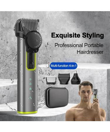 Professional 4-in-1 Hair Clippers Set - USB Rechargeable IPX5 Waterproof Electric Hair Clipper & Nose Hair Trimmer in Grey - Perfect for Home & Travel - Buy Online on GoSupps.com
