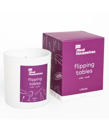 x Bravo RHONJ Inspired Scented Candle: Flipping Tables - Cedar & Suede Scent 9oz 50 Hour Burn Vegan Soy & Coconut Blend Candle for Home Decor Gift for Women & Men