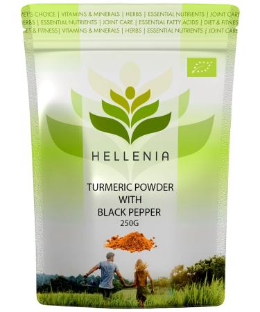 Hellenia Turmeric Powder with Black Pepper (Organic) - 250g - Natural Source of Curcumin