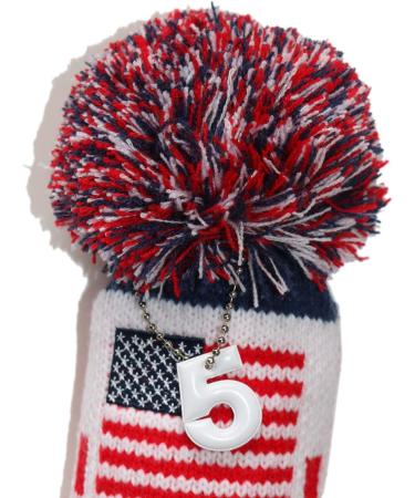 CRAFTSMAN GOLF US Flag Knit Pom Pom Driver Fairway Wood Headcover - White/Blue/Red - 1pc #5 Wood Cover - Buy Online on GoSupps.com