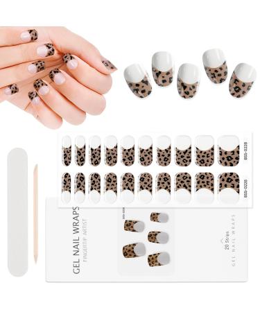 EBANKU 20PCS Gel Nail Polish Strips Adhesive Full Wrap Gel Nail Art Sticker Waterproof Gel Nail Wrap Stickers with Nail File and Stick (Leopard)