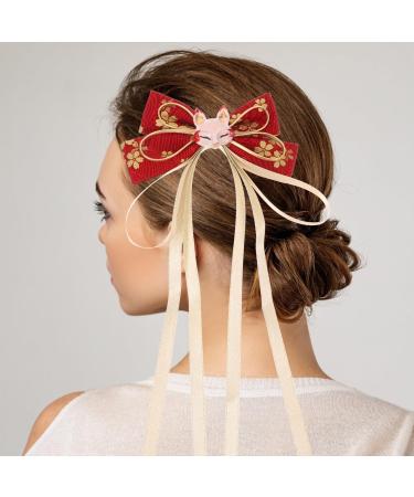 SHERCHPRY Chinese Style Bow Hair Clips Long Tail Tassel Ribbon Hair Barrettes Vintage Hair Clasps Bowknot Hair Slides Clips Decorative Hair Accessories for Festival Party - Buy Online on GoSupps.com