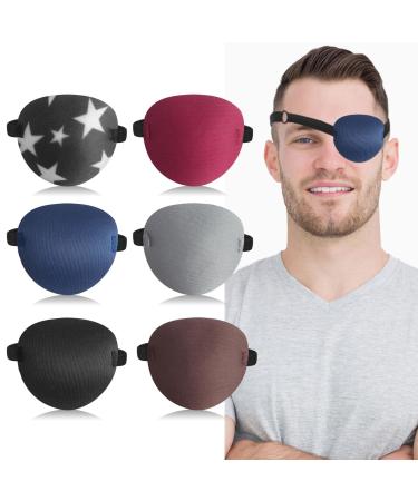 6pcs Eye Patches Comfortable Adjustable Medical Eyepatch for Right or Left Eye Soft Lazy Eye Path for Pirate Costume Black Blue Red Brown Gray