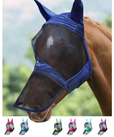 Harrison Howard Caremaster Pro Luminous Horse Fly Mask Large Eye Space Long Nose with Ears UV Protection for Horse Marine (XL) cold blood (XL) Marine
