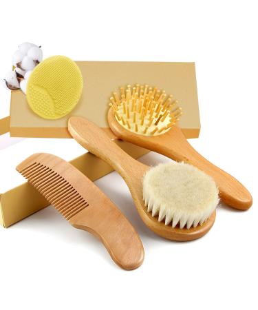 Auvstar baby natural hair brush newborn hairbrush toddlers comb set goat bristle brush with silicone hair brush treatment wooden bristle brush perfect scalp care products for infants children - Buy Online on GoSupps.com