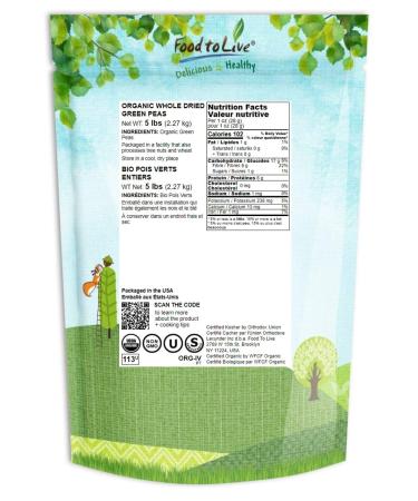 Organic Green Peas 5 lbs - Sproutable Non-GMO Kosher Raw Dried | Buy Online - Buy Online on GoSupps.com