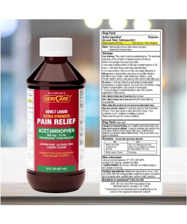 GeriCare Extra Strength Acetaminophen 500 mg Adult Liquid Pain Relief Fever Reducer 8 FL OZ (Pack of 1) - Buy Online on GoSupps.com