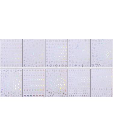 JMEOWIO 10 Sheets Moon Star Sun Nail Art Stickers Decals Self-Adhesive Silver Aurora Nail Supplies Nail Art Design Decoration Accessories - Buy Online on GoSupps.com
