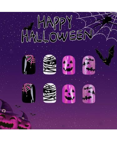 Shop 24pcs Halloween Press On Nails - Ghost Face Bats & Spider Web Designs | Glossy Gel Glue False Nails for Women & Girls - Buy Online on GoSupps.com