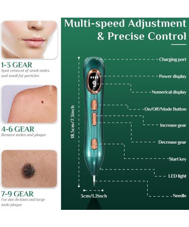 Augot Skin Tags Removal Pen Professional Mole Remover Pen kit Portable USB Rechargeable Skin Tag Removal Pen with 9 Modes LCD Display Replaceable Needles for Wart Freckle (Dark Green) - Buy Online on GoSupps.com