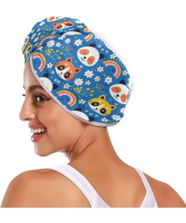 Rainbow Colored Panda Hair Towel 2 Pack | Super Absorbent Quick Dry Hair Turbans for Women & Girls - Perfect Hair Drying Solution - Buy Online on GoSupps.com