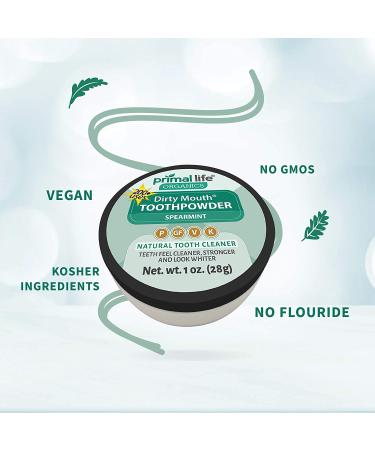 Primal Life Organics Dirty Mouth Toothpowder - Spearmint Flavor, 1 oz - Organic, Vegan, Paleo Dental Powder with Natural Clay - 200+ Brushings - Buy Online on GoSupps.com