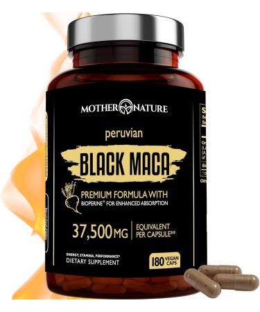 Mother Nature Organic Black Maca Root 50-1 Extract 37500mg Organic Peruvian Maca Peruana Supplement for Men - 180 Capsules