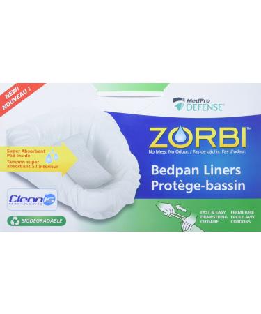 Zorbi Biodegradable Commode and Bedpan Liner Bags with Super Absorbent Pads White 20 Count