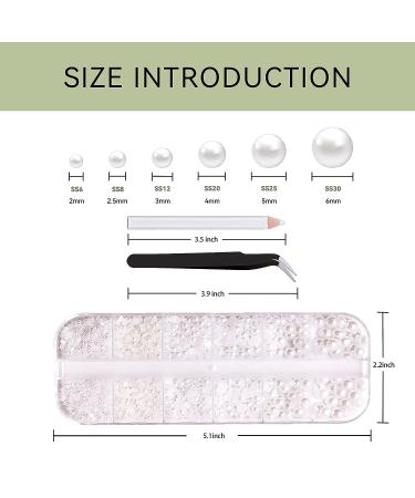 YAEISM 2000PCS Flatback Pearls Rhinestones | Multi Size Pearls for Nails | Nail Art & DIY Decoration Kit with Pickup Pencil and Tweezer (White AB) - Buy Online on GoSupps.com