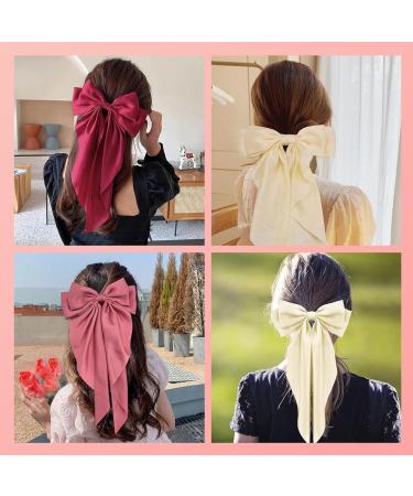 DHWEKU 3 Pieces Hair Clips with Big Bow Soft Silky Satin Hair Clip Long Tail French Ribbon Hairpins 90s Bowknot Clip for Party Christmas Women Girls - Buy Online on GoSupps.com