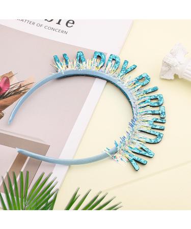 Birthday Crown Headband Happy Birthday Headband for Women Girl Glitter Birthday Tiara Hair Band Headwear Happy Birthday Party Decorations Accessories Gift (Blue) - Buy Online on GoSupps.com