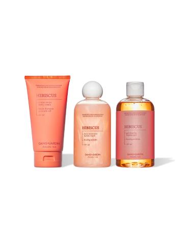 DANS UN JARDIN - Bodycare Set for Women Made in Canada - Hibiscus Fragrance - Body Cream Bubble Bath & Shower Gel - Beauty Gift Set for Women - Gentle on the Skin - Vegan Products - 3 Pack