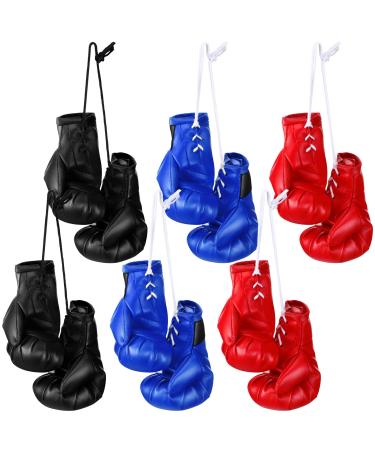12 Pcs Mini Boxing Gloves Miniature Punching Gloves Boxing Accessories Boxing Gifts Holiday Christmas Ornament Hanging Decoration Souvenir Display Party for Car (Black, Blue, Red, 4 Inch)