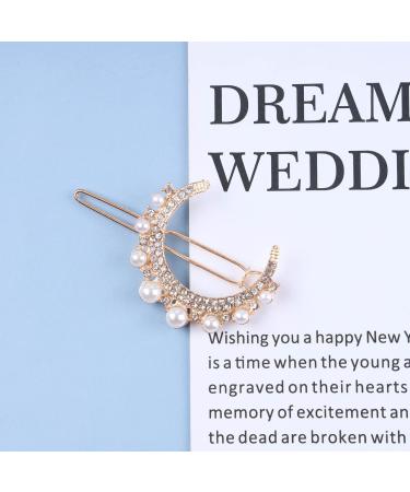 Inilbran Boho Crystal Pearl Moon Hairpin Clip Vintage Cz Crescent Moon Hair Barrette Clip Gold Rhinestone Pearl Hair Clip Hairpin Decorative Bobby Pins Pearl Bride Hair Accessories for Women - Buy Online on GoSupps.com