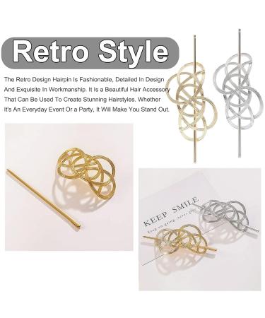 Elegant Retro Hair Needles | 2 Vintage Metal Hair Clips for Women | Hollow Out Geometric Chinese Hair Sticks & Headgear - Buy Online on GoSupps.com