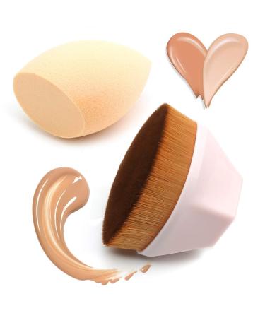 Foundation brush foundation Brush flat top and makeup sponge blender make-up brush to powder cream liquid powder flawless make-up brush (pink)