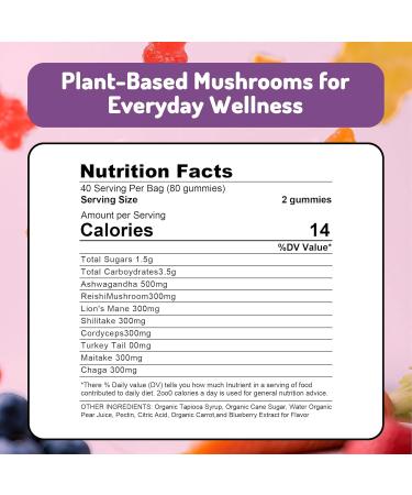 KAACHLI Ashwagandha and Mushroom Gummies 500mg with 8 Mushroom Blend (Reishi,Lion's Mane,Cordyceps) - Mushroom Gummies for Focus and Energy,Cognitive Boost -Mushroom Supplement for Adults,80 Count - Buy Online on GoSupps.com