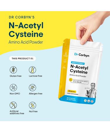 Dr Corbyn NAC N-Acetyl-Cysteine 600mg Powder - 45g | High Strength NAC Amino Acid for Maximum Bioavailability | UK Made - Buy Online on GoSupps.com