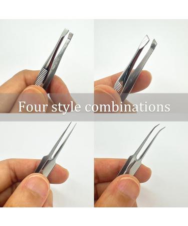 TINGWEN Set of 4 Tweezers Set Stainless Steel Professional Tweezers Set Hair Slicker Tweezers for Eyebrows Hair Crafts Succulents etc. (A) - Buy Online on GoSupps.com