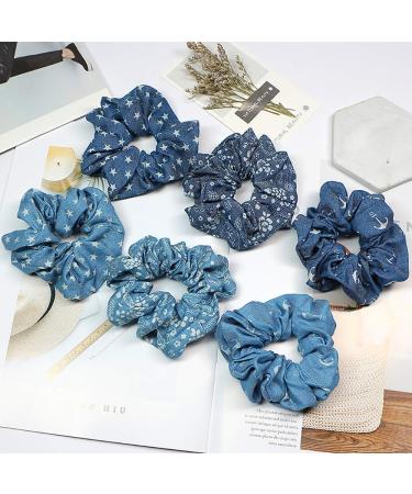 6-Piece Denim Blue Hair Scrunchies Set for Women and Girls - Elastic Hair Ties and Accessories - Buy Online on GoSupps.com