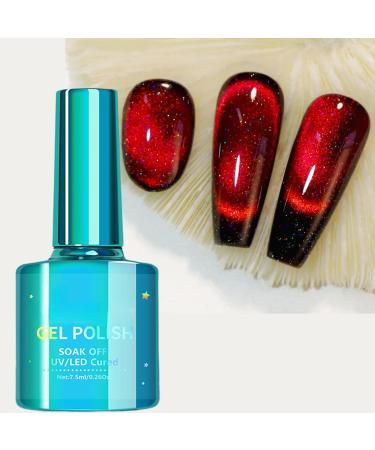 Red Cat Eye Gel Polish 12D Cats Eye Gel Nail Polish Magnetic Nail Polish Gel Wine Red Glitter Nail Polish Magnetic Nail Polish Gel for Women Shimmer Gel Nail Polish for Nail Salon & DIY at Home Red 0.25 Fl Oz (Pack of 1)