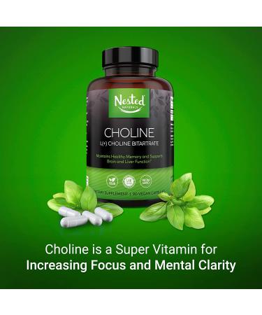 Nested Natural Choline Bitartrate 500mg - Boost Mental Focus & Memory - 90 Capsules - Buy Online on GoSupps.com