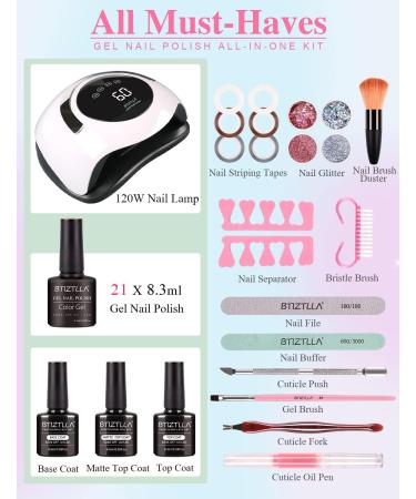 21 Colors Gel Nail Polish Kit with 120W LED Light & Manicure Tools Starter Kit - Nude Glitter Set with UV LED Nail Lamp - No Wipe Base Top Coat - Beginner DIY at Home - Buy Online on GoSupps.com