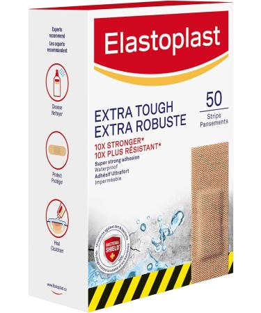 Elastoplast Extra Tough Waterproof Adhesive Bandages 50 Strips Beige | Flexible Fabric | Durable Protection Super Strong Adhesion for Extra Strong Sticking Power - Buy Online on GoSupps.com
