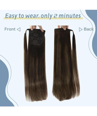 Fshine Balayage Brown Ponytail Extension Real Hair Straight Soft Remy Ponytail Extensions Human Hair Balayage Dark Brown Faded to Maroon Highlight with Dark Brown Extensions 45cm 80g #2/8/2 4.pony#2/8/2 18 inch - Buy Online on GoSupps.com